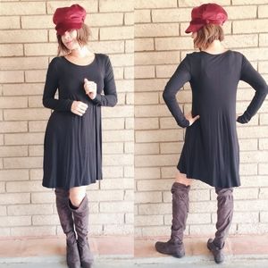 Long Sleeve Black Jersey Knit Dress
